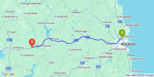 Map: Dublin Airport (DUB) to Aughrim