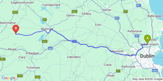 Map: Dublin Airport (DUB) to Ballymore