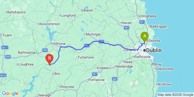 Map: Dublin Airport (DUB) to Banagher