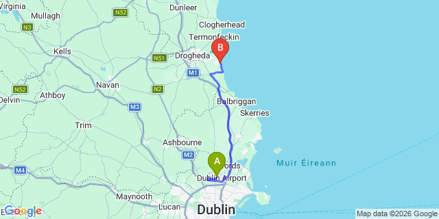 Map: Dublin Airport (DUB) to Bettystown
