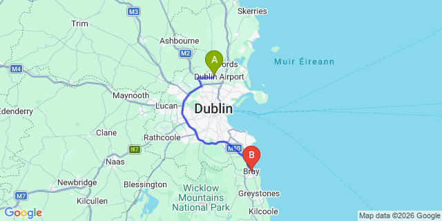 Map: Dublin Airport (DUB) to Bray