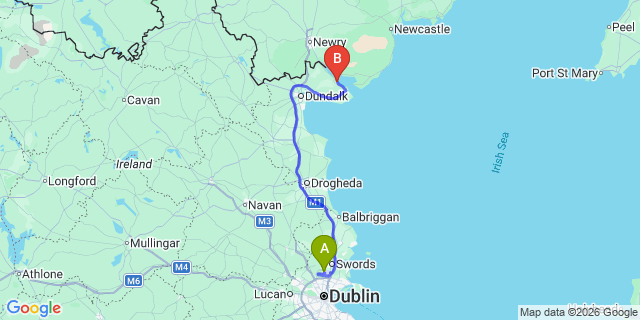 Map: Dublin Airport (DUB) to Carlingford