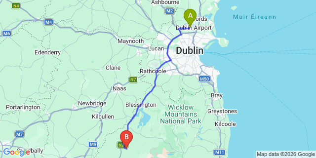 Map: Dublin Airport (DUB) to Donard