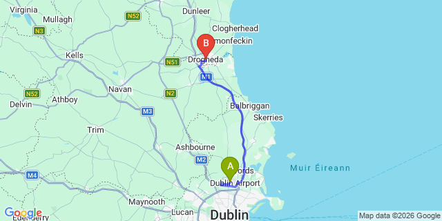 Map: Dublin Airport (DUB) to Drogheda