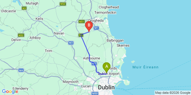 Map: Dublin Airport (DUB) to Duleek