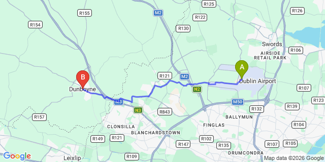 Map: Dublin Airport (DUB) to Dunboyne