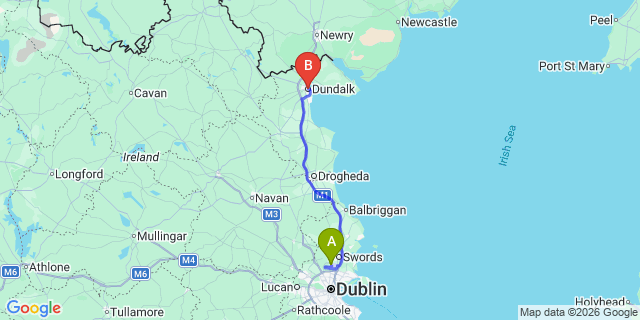 Map: Dublin Airport (DUB) to Dundalk