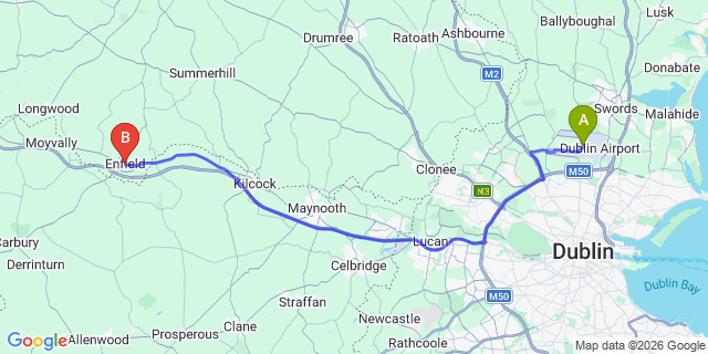 Map: Dublin Airport (DUB) to Enfield