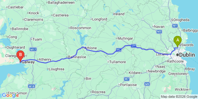 Map: Dublin Airport (DUB) to Galway