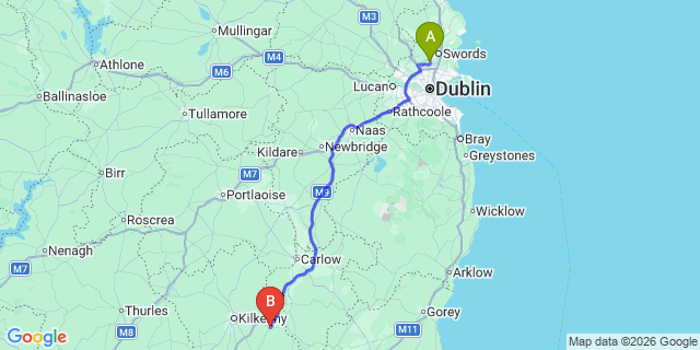 Map: Dublin Airport (DUB) to Gowran