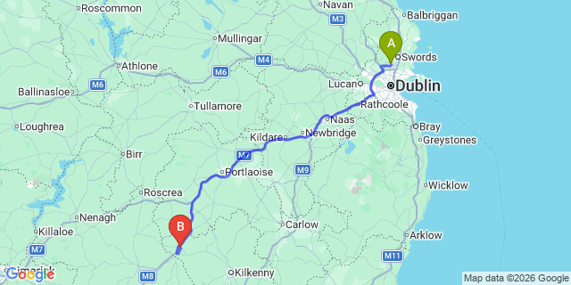 Map: Dublin Airport (DUB) to Johnstown