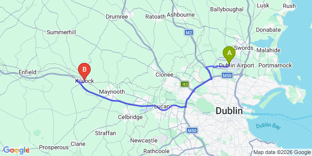 Map: Dublin Airport (DUB) to Kilcock