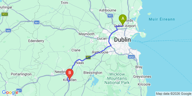 Map: Dublin Airport (DUB) to Kilcullen