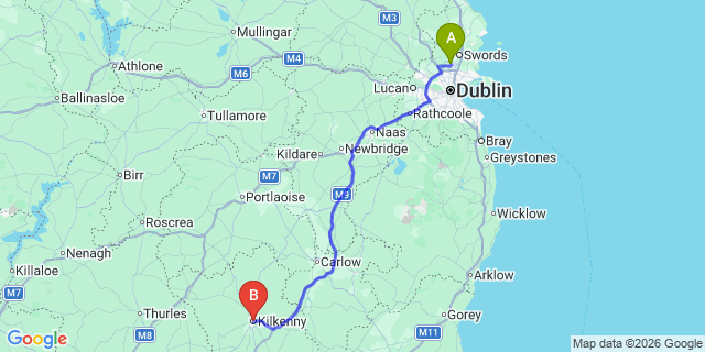 Map: Dublin Airport (DUB) to Kilkenny