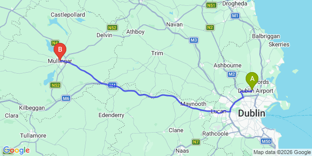 Map: Dublin Airport (DUB) to Mullingar