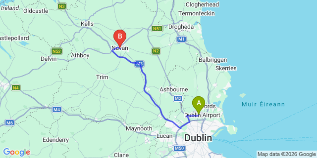 Map: Dublin Airport (DUB) to Navan