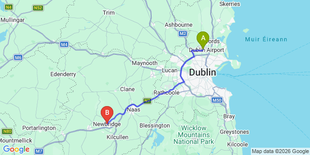 Map: Dublin Airport (DUB) to Newbridge