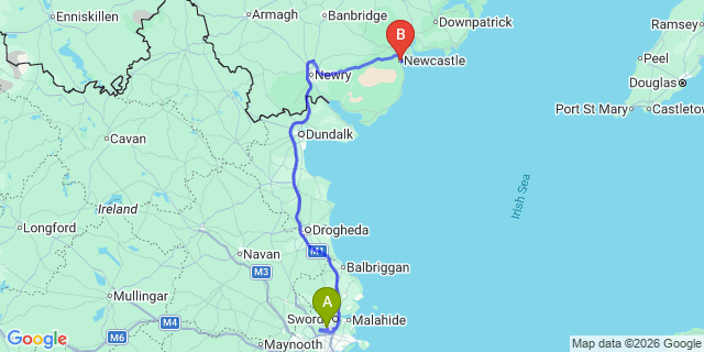 Map: Dublin Airport (DUB) to Newcastle
