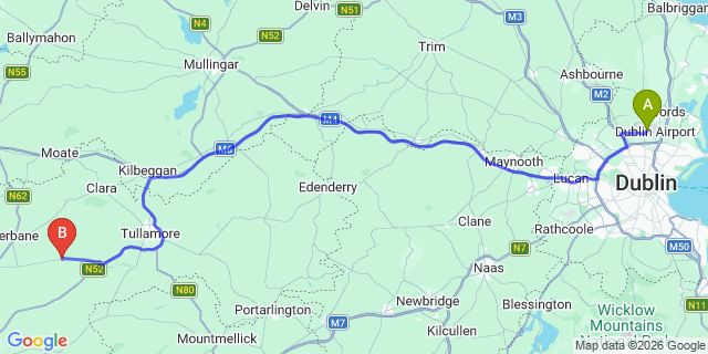 Map: Dublin Airport (DUB) to Offaly