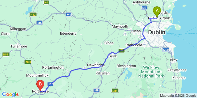 Map: Dublin Airport (DUB) to Portlaoise