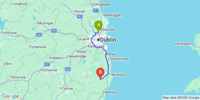 Map: Dublin Airport (DUB) to Rathdrum
