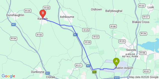 Map: Dublin Airport (DUB) to Ratoath