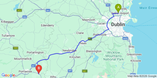 Map: Dublin Airport (DUB) to Stradbally