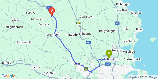 Map: Dublin Airport (DUB) to Tara