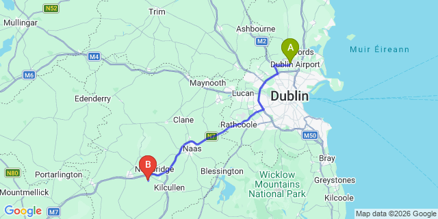 Map: Dublin Airport (DUB) to The Curragh