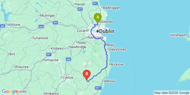 Map: Dublin Airport (DUB) to Tinahely