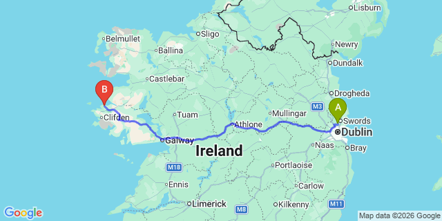 Map: Dublin Airport (DUB) to Tully