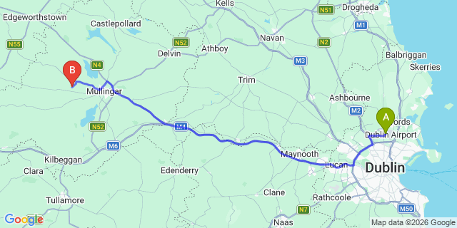 Map: Dublin Airport (DUB) to Westmeath