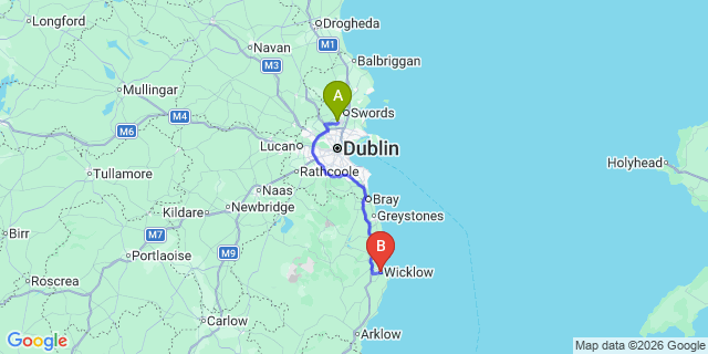 Map: Dublin Airport (DUB) to Wicklow