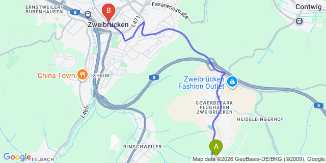 Map: Zweibrücken Airport (ZQW) to Zweibrücken