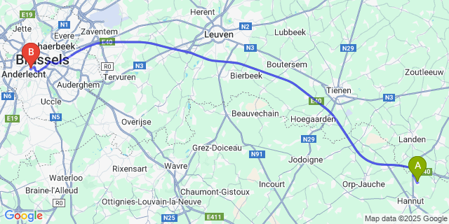 Map: Brussels Midi Train Station to Bertrée