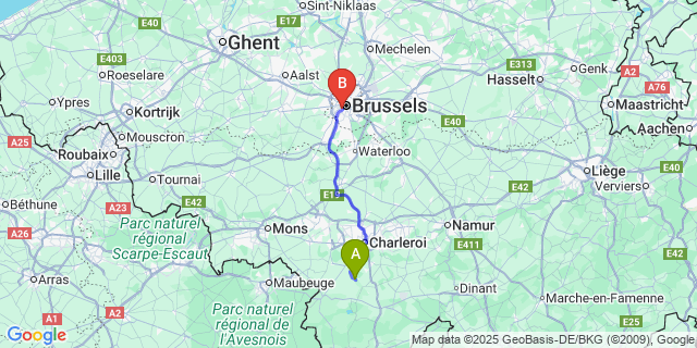 Map: Brussels Midi Train Station to Berzée