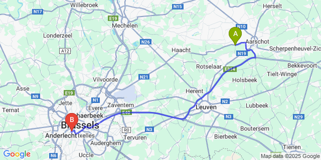 Map: Brussels Midi Train Station to Betekom