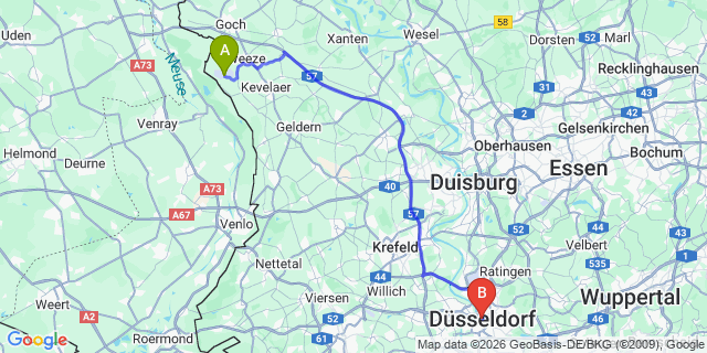 Map: Düsseldorf Weeze Airport (NRN) to Düsseldorf city (all areas)