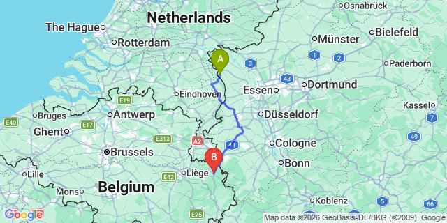 Map: Düsseldorf Weeze Airport (NRN) to Eupen