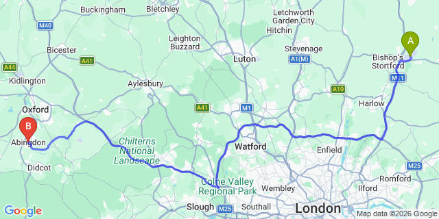 Map: London Stansted Airport (STN) to Abingdon