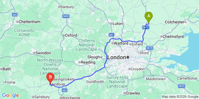 Map: London Stansted Airport (STN) to Andover