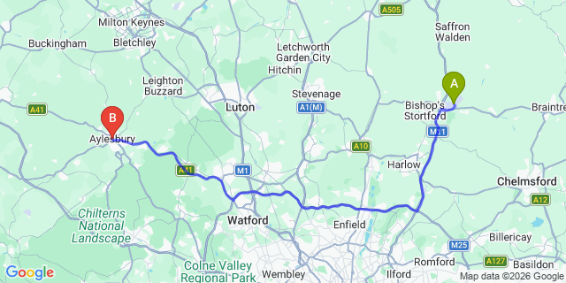 Map: London Stansted Airport (STN) to Aylesbury