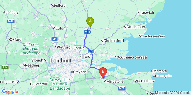 Map: London Stansted Airport (STN) to Aylesford