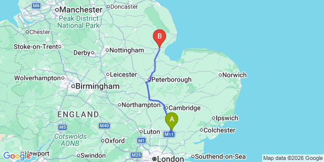 Map: London Stansted Airport (STN) to Boston