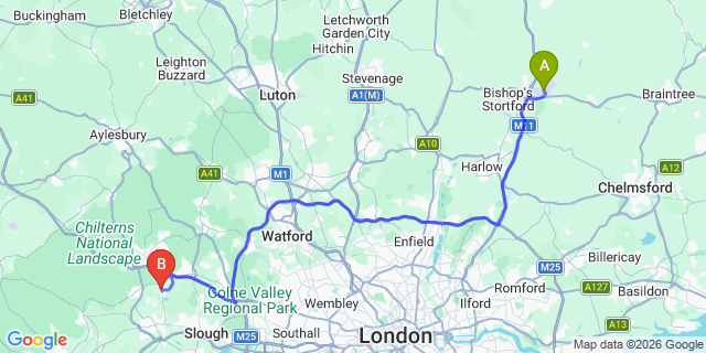 Map: London Stansted Airport (STN) to Bourne End