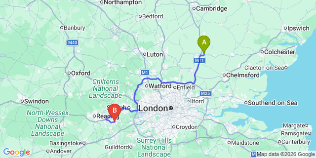 Map: London Stansted Airport (STN) to Bracknell