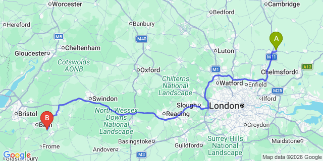 Map: London Stansted Airport (STN) to Bradford-On-Avon