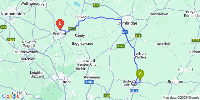 Map: London Stansted Airport (STN) to Brickhill