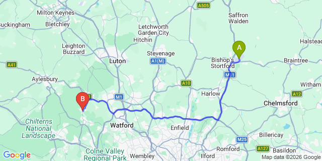 Map: London Stansted Airport (STN) to Chesham