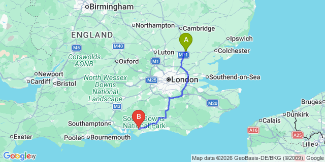 Map: London Stansted Airport (STN) to Chichester